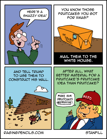 Progressive comic about fruitcake wall idea.