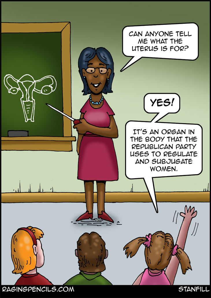 The progressive editorial cartoon about Republican abortion laws.