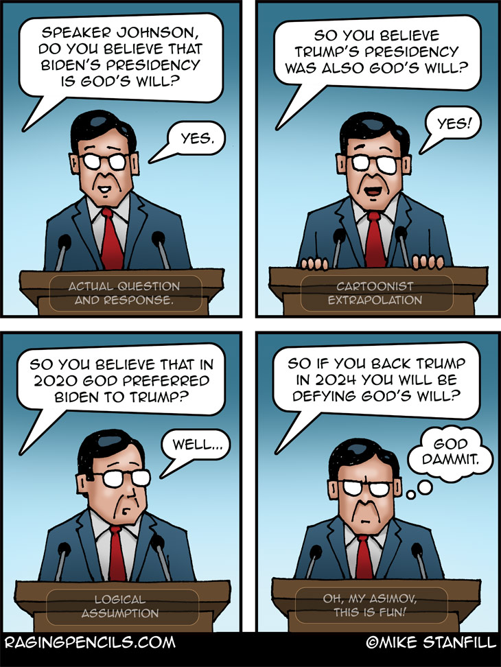 The progressive comic about Mike Johnson's religious lunacy